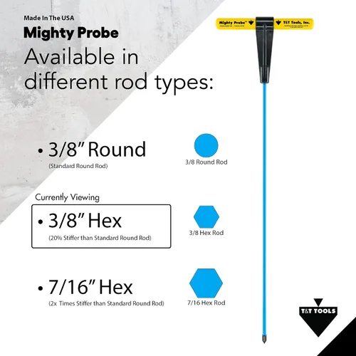 Vista 5 de T&T Tools Mighty Probe - Sonda de suelo de metal aislada, 60 pulgadas de largo, con varilla redonda hexagonal de metal de 3/8 pulgadas, varilla