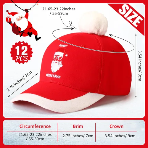 Vista 2 de Suhine 12 gorras de béisbol de Navidad, sombreros de Santa ajustables para adultos, gorra de golf para hombres, mujeres, adolescentes, vacaciones