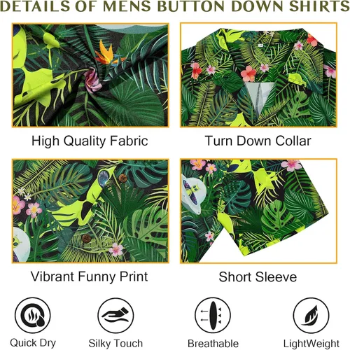 Vista 83 de Camisa hawaiana para hombre, con estampado floral, cómoda, con botones, casual, manga corta, ropa de playa para hombre