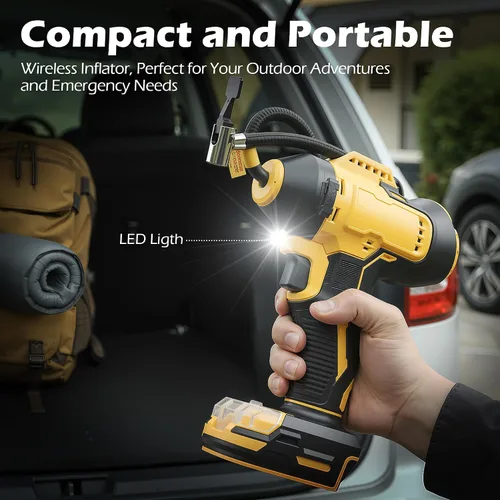 Vista 6 de Inflador de neumáticos inalámbrico compatible con batería Dewalt de 20 V MAX, bomba de aire de mano de 150 PSI, compresor de aire portátil