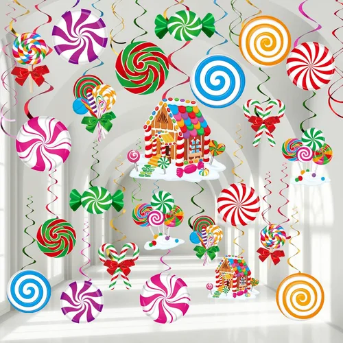 Vista 8 de Namalu 54 piezas de remolinos colgantes de hombre de jengibre de Navidad, decoraciones de hombre de jengibre para fiesta, remolinos colgantes