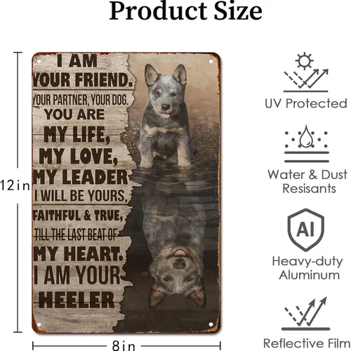 Vista 2 de Cartel de metal retro con texto en inglés "I Am Your Companion Your Ally Your Existence Blue Heeler" para garaje, hombre, cueva, baño, dormitorio