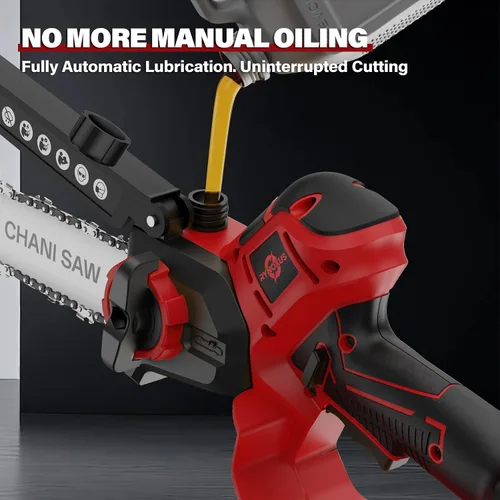 Vista 4 de Mini motosierra para batería Milwaukee M18, motosierra eléctrica inalámbrica 2 en 1 de 8 y 6 pulgadas con motor sin escobillas de 800 W y engrasador