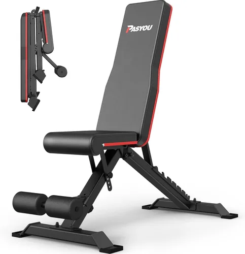Vista 8 de PASYOU Adjustable Weight Bench, 660LB Capacity Foldable Workout Bench, Incline Flat Bench Press for Home Gym, Dual-Frame Strength Training Bench, No
