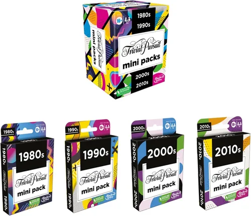 Vista 4 de Hasbro Games Trivial Pursuit Mini Packs Multipack, divertidas preguntas de trivia para adultos y adolescentes a partir de 16 años, incluye 4