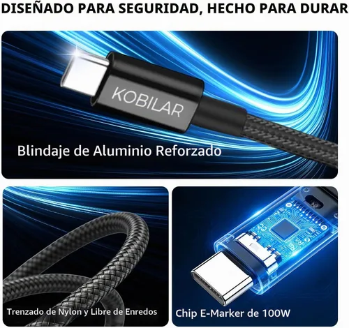 Vista 3 de Cable USB C a USB C, carga súper rápida de 100 W 5 A, PD 3.0, tipo C a tipo C, paquete de 5 (5 pies), para iPhone 17/16 Pro Max, iPad Pro, Samsung