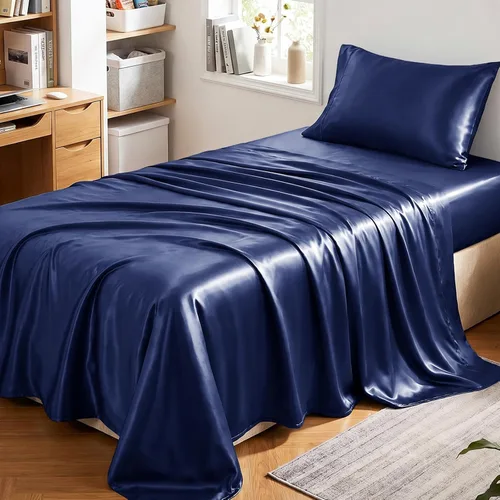 Vista 42 de Juego de sábanas de satén CozyLux de microfibra sedosa con bolsillo profundo, sábana bajera plana y fundas de almohada, suave y suave