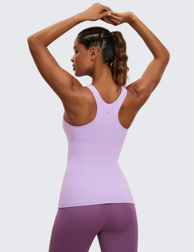 Vista 2 de CRZ YOGA Butterluxe - Camiseta sin mangas de cuello alto con espalda cruzada para mujer, con brasier integrado, para entrenamiento, yoga, atlética
