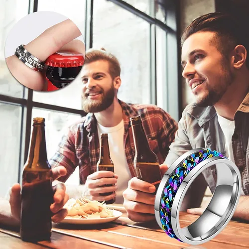 Vista 2 de Anillo de acero de titanio para hombre, alianza con borde y centro giratorio