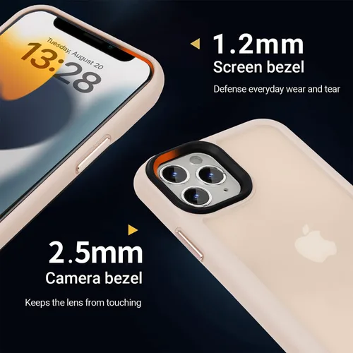 Vista 3 de Yriklso Funda para iPhone 11 Pro Max, protección contra caídas de grado militar, carcasa trasera dura translúcida - rosa esmerilado