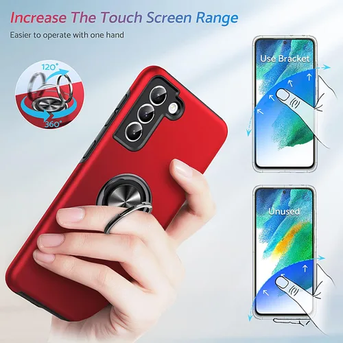 Vista 4 de Anqrp - Funda para Samsung Galaxy S21 FE con soporte de anillo, color rojo