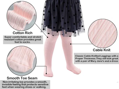 Vista 3 de Epeius - Leggings de punto trenzado gruesas para bebés o niñas medias de algodón para recién nacido y niñas pequeñas paquete de 3 4 5 y 6