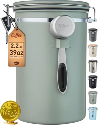 Vista 13 de Veken Coffee Canister, Airtight Stainless Steel Food Storage Container,22OZ Gris