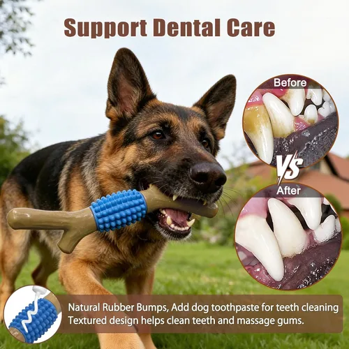 Vista 3 de SCHITEC Juguete masticable para perros para masticadores agresivos, nailon resistente y goma para dentición, juguete para mantenerlos ocupados Azul