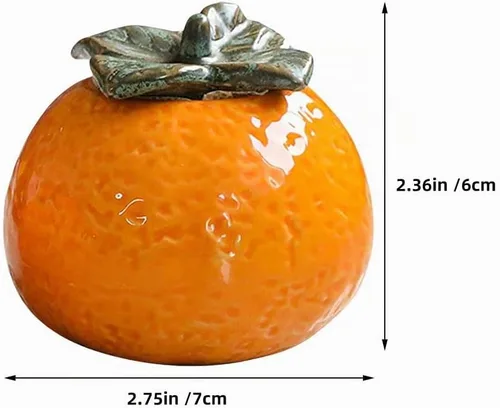 Vista 2 de DOITOOL Tarro de cerámica con forma de fruta naranja con tapa de 2.75 x 2.75 x 2.36 pulgadas, novedoso recipiente para hojas de té, almacenamiento
