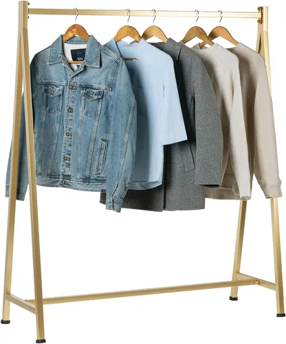 Vista 8 de MyGift Percheros de ropa modernos de metal resistente de 47 pulgadas con marco en A para colgar ropa, percheros independientes de grado comercial