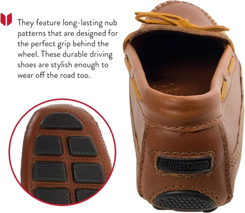 Vista 4 de Minnetonka Mocasines de piel vacuna de doble parte inferior para hombre, Castaño Lariat