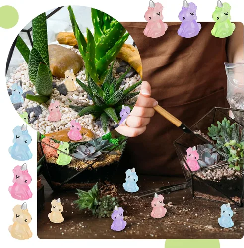 Vista 7 de Fuyamp 60 piezas de mini unicornio de resina luminoso miniatura que brilla en la oscuridad, adorno de unicornio pequeño para jardín, paisaje