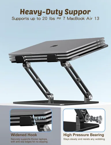Vista 2 de Aoviho Soporte para computadora portátil para escritorio, elevador ajustable de aluminio para laptop con ventilación de refrigeración única