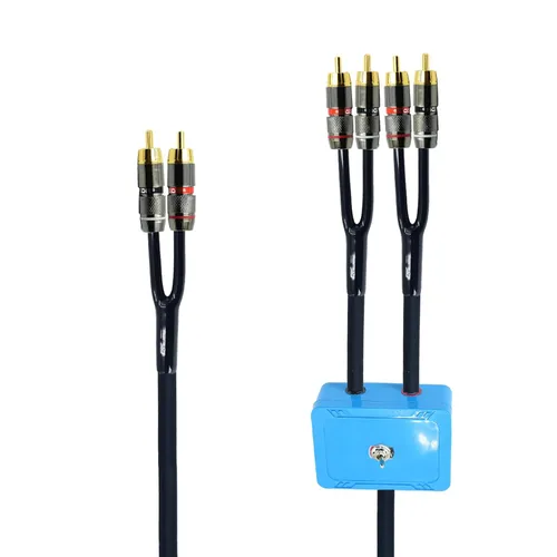 Vista 6 de Arklove Cable divisor de enchufe RCA blindado de 1 pie para audio estéreo y video, 2 machos a 4 hembras, adaptador en Y de doble altavoz, cable