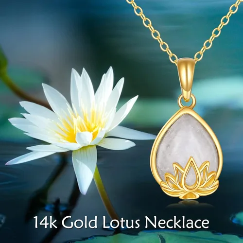 Vista 5 de Collar con colgante de lotoárbol de la vida de oro de 14 quilates, diseño de lágrima de piedra lunar natural, joyería para el día de la madre