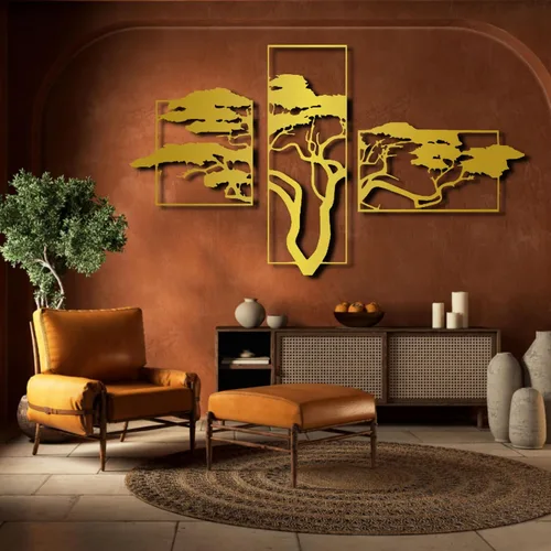 Vista 4 de ICEWQOQU Arte de pared con árbol de la vida, 3 piezas de metal árbol de la vida, decoración de pared natural, arte de pared grande de metal