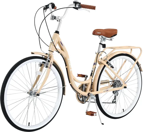 Vista 8 de MEGHNA Beach Cruiser Bike Low Step - Through 24 inch/26 inch Bike Elegant Lady Bike V - Brake 7 Speed Cruiser Bike with Rear Rack Bell for Girls