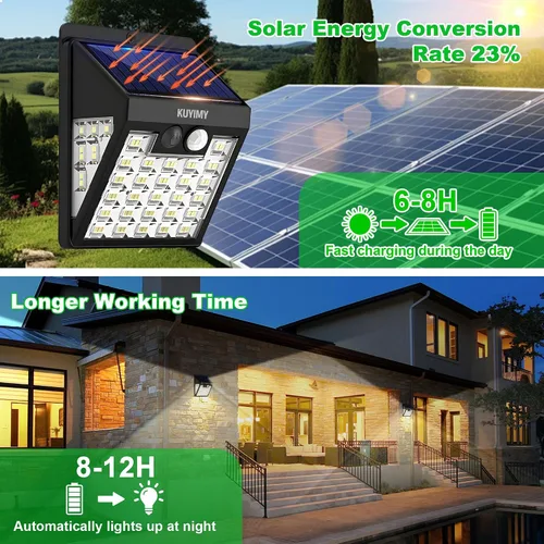 Vista 4 de Luces solares al aire libre, luz de pared con sensor de movimiento de 72 LED, IP65 impermeable y 3 modos de iluminación, luz de seguridad