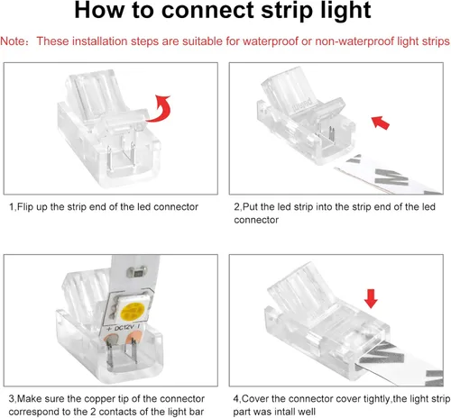 Vista 7 de RGBZONE 10 conectores de tira LED de 2 pines, 0.315 in de ancho, sin cables, sin cables, sin soldadura, conector rápido para tiras de luz LED de un