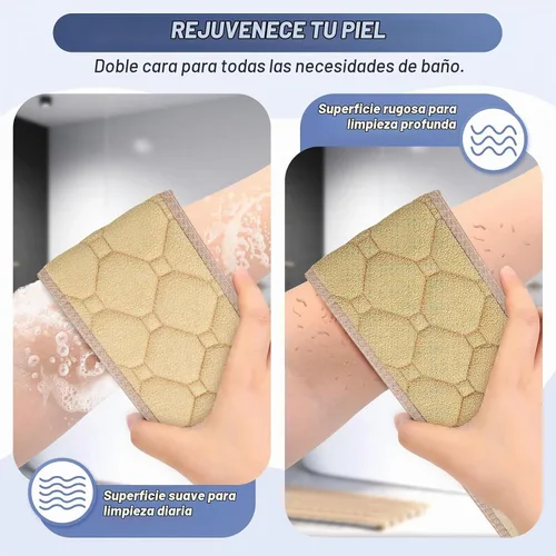 Vista 4 de Exfoliante de espalda con asas, toalla exfoliante de espalda de doble cara de 38.5 pulgadas, toalla exfoliante corporal, paño exfoliante herramienta