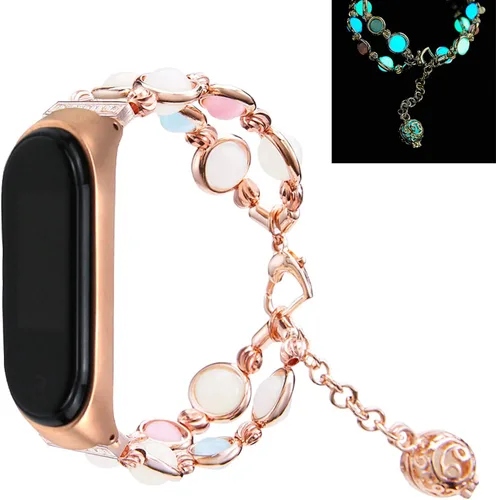 Vista 10 de Mi Band 4 Correa de reloj, hecha a mano luminosa perla de repuesto para mujer correa de metal ajustable para reloj inteligente con cuentas elásticas