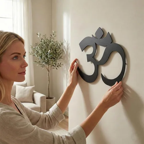 Vista 8 de DEKADRON Arte de pared de metal, decoración de metal Om, decoración de Namaste, regalos de yoga, símbolo de aum, arte de pared OM, decoración