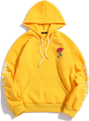 Vista 3 de ZAFUL Sudadera con capucha para hombre, con estampado de letras rosas, con cordón, unisex, de vellón, con estampado de letras