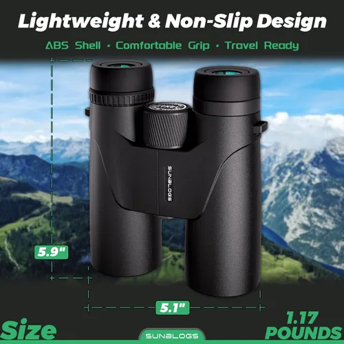 Vista 3 de Prismáticos HD de 12 x 42 pulgadas para adultos de alta potencia, prisma BAK4 impermeables para observación de aves, caza, viajes, senderismo y Negro