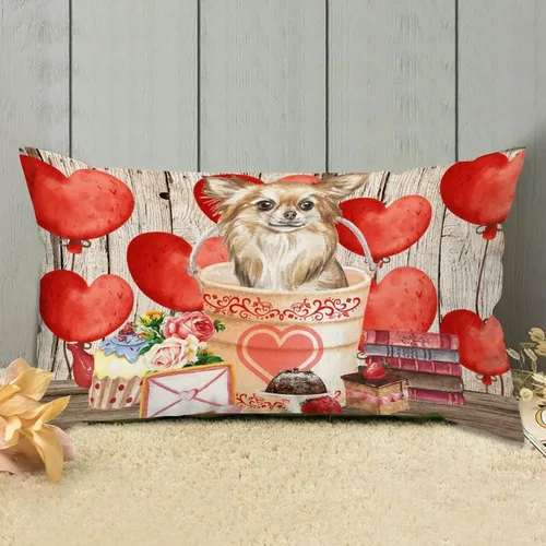 Vista 48 de Fundas de almohada lumbar con textura de madera rústica para perro en cubo, diseño de corazón rojo para el día de San Valentín, fundas de almohada