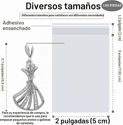 Vista 2 de Bolsas de celofán de 2 x 3 pulgadas, bolsas de celofán transparentes autoadhesivas de plástico resellable, bolsa de plástico de celofán para aretes