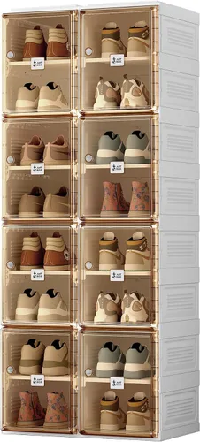 Vista 11 de ANTBOX Caja de almacenamiento organizadora de zapatos, zapatero plegable portátil para armario con puerta transparente magnética, contenedores