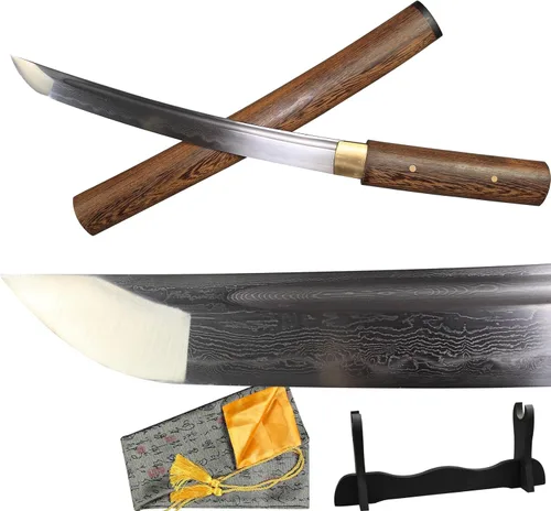 Vista 13 de Tanto Japonés Hecho a Mano de Acero Damasco Templado en Arcilla Espada Katana Corta Afilada de 20 Pulgadas