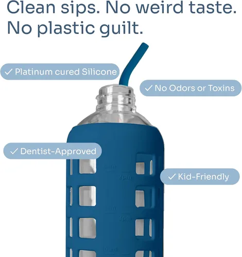 Vista 4 de purifyou Pajitas de acero inoxidable extra largas de 14.5 pulgadas con puntas de silicona, popotes de metal reutilizables para vasos, licuados