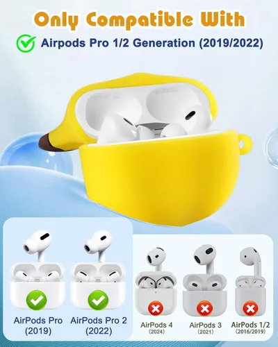 Vista 2 de Boaretiu - Funda para AirPods Pro/Pro de 2ª generación, lindo KawaiiBanana con llavero para AirPods Pro y Pro 2, divertida funda 3D de silicona