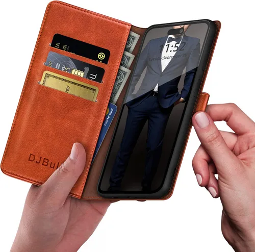 Vista 3 de DJBull Funda tipo cartera para iPhone 14 Pro Max 5G de 6.7 pulgadas con tarjetero de crédito, bloqueo RFID, funda de piel sintética a prueba
