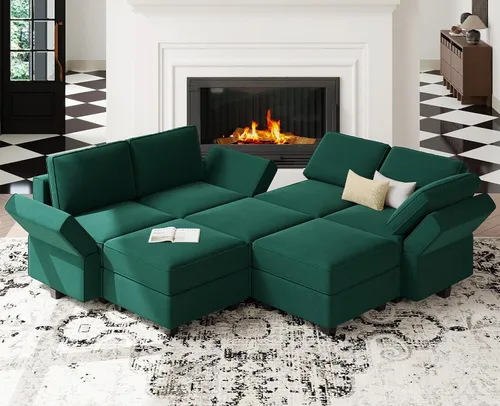 Vista 13 de Belffin Sofá modular de gran tamaño en forma de L con diván reversible convertible en forma de L, sofá seccional verde
