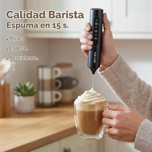 Vista 2 de Secura Rechargeable Handheld Milk Frother with 3 Speeds, 3 Whisks and Case