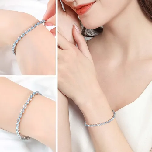 Vista 2 de Pulsera de tenis clásica de plata de ley 925 de 0.197in con citrino natural Siwss azul topacio peridoto bhodolita amatista para mujer, tamaño 7.25