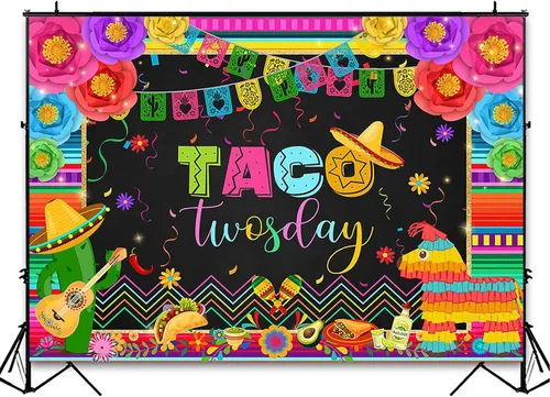 Vista 3 de Avezano Telón de fondo de cumpleaños de dos días de Taco para fiesta mexicana, decoración de fiesta de segundo cumpleaños, fondo de fotografía