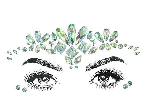 Vista 5 de Joyas musicales de rubí para la cara, gemas de cristal rave, tatuajes de fiesta con purpurina (8 piezas)