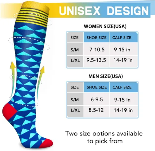 Vista 6 de 6 pares de calcetines de compresión para mujeres y hombres, circulación 20-30 mmHg, es el mejor soporte para correr, enfermería, deportes atléticos