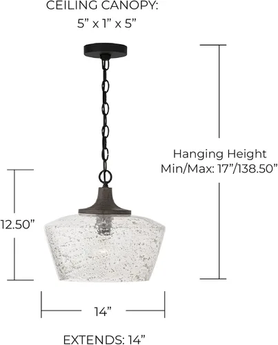 Vista 2 de Capital Lighting 347611CK Clive - Lámpara colgante de techo con cúpula de cristal sembrado de madera de mango cepillado y piedra, 1 luz de 100