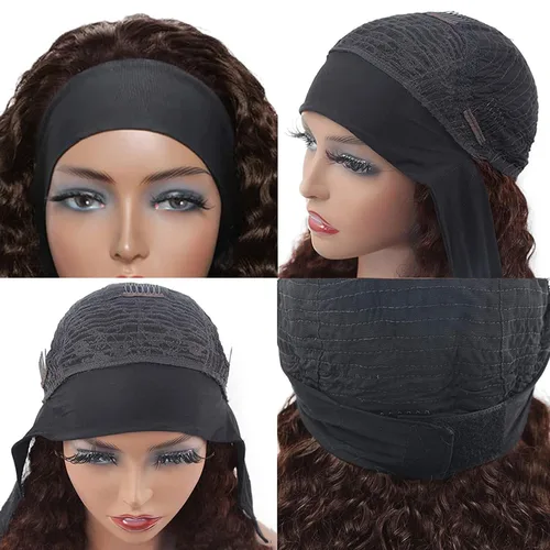 Vista 17 de Peluca de cabello humano con diadema de ondas profundas, sin pegamento, pelucas de cabello rizado sin encaje frontal, pelucas de cabello humano