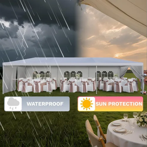Vista 4 de Flamaker Toldo resistente de 10 x 30 pies para fiestas, refugio impermeable para bodas y eventos con paredes laterales extraíbles, 2 puertas